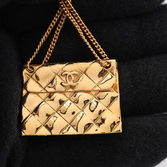 CHANEL Authentic Gold Logo Brooch